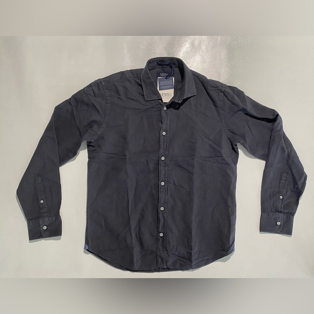 NEW- Size L Mens North Country Long Sleeve Button Down Shirt Linen Dark Navy